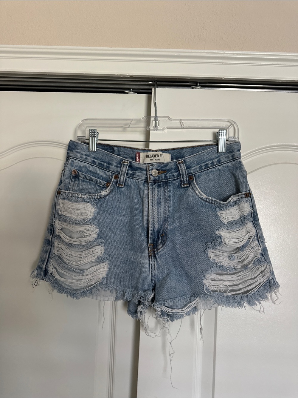 Levi's High Waisted Denim Shorts Distressed Size 30